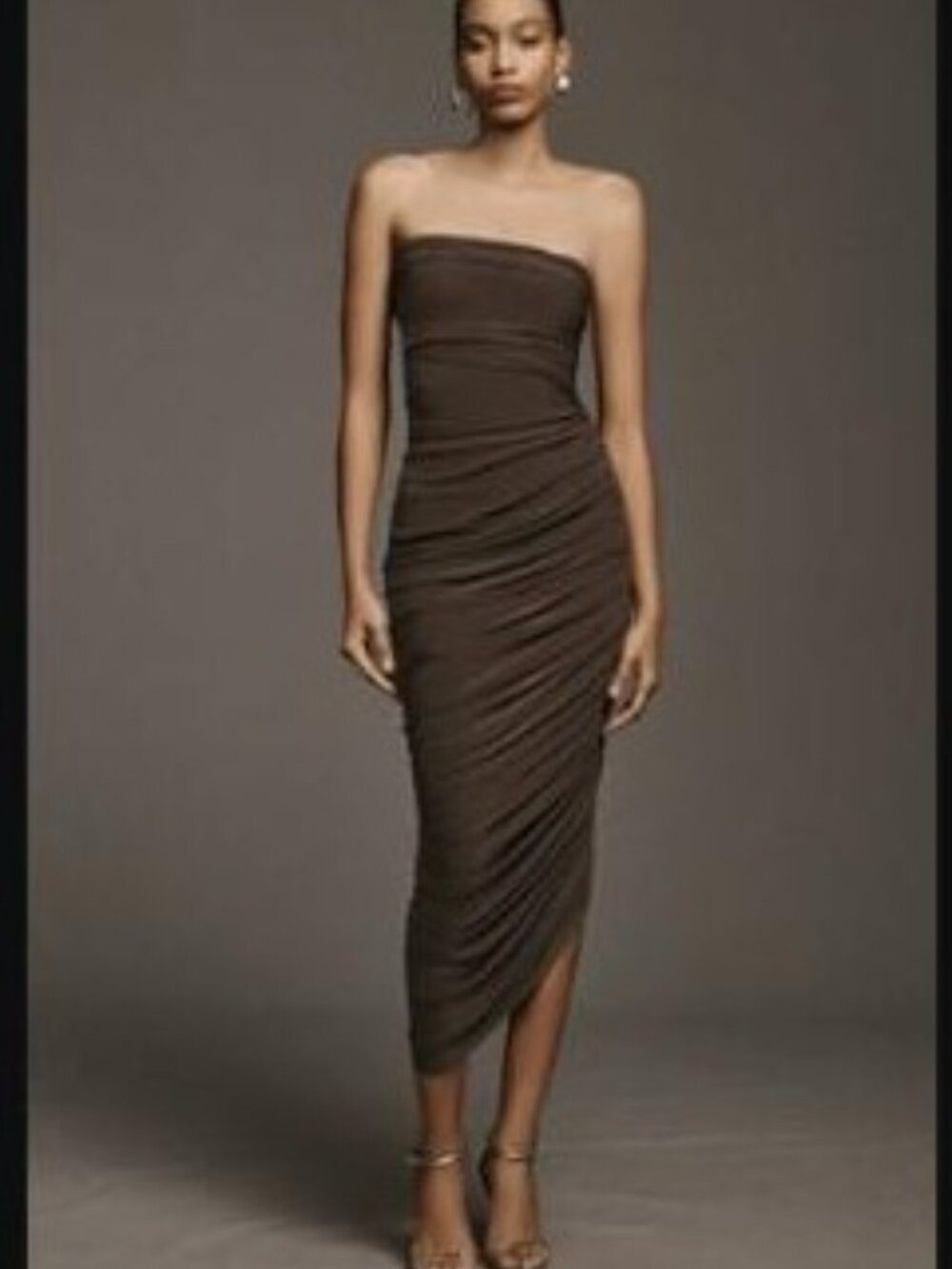 Norma Kamali Diana Strapless Ruched Jersey Midi Dress